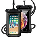 防水ケース スマホ用防水ケース 保護密封 防水携帯ケース Deear 防水カバー タッチ可 顔認証可 6.9インチ以下全機種対応 水中/風呂/プール/雨/雪/温泉などに適用 ブラック 浮き輪 2個 黒*2