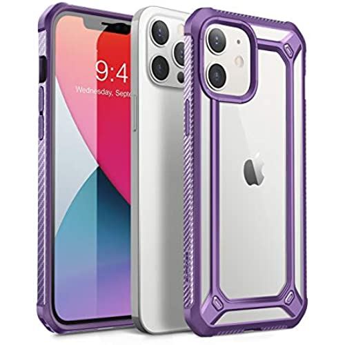 SUPCASE iPhone 12/iPhone 12 Pro 6.1インチ ケース 2020 背面クリア 衝撃吸収 カメラ保護 米軍MIL規格 ワイヤレス充電 ストラップホール付き 高い縁設計 アイフォン 保護カバー 耐衝撃 軽量 EXOシリーズ iPhone12/iPhone12 Pro 紫