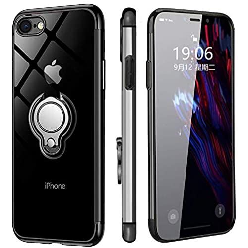 iPhone7ケース/iPhone8 ケース リング付き クリア 落下防止 耐衝撃 スタンド機能 透明 TPU 防塵 薄型 軽量 高級感 一体型 変形防止 全面保護カバー アイフォンケース 4.7インチ MJJ-SJ-1037-1-1 iphone7/iphone8 ブラック