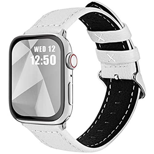 Fullmosa コンパチ Apple Watch バンド ベルト アップルウォッチバンド38mm 40mm Fullmosa apple watch series6/5/4/3/2/1、SEに対応 バンド 本革レザー ... 38mm/40mm ホワイト