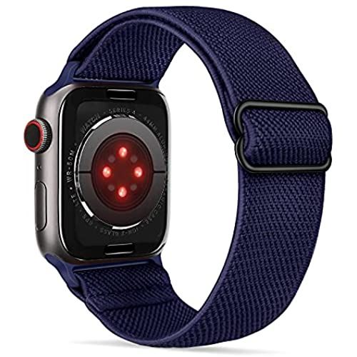 Tasikar弾性スポーツソロループ コンパチブル AppleWatchバンド44mm42mm、ナイロン編組スポーツループ、交換用ベルトApple Watchseシリーズ6/5/4/3/2/1用 (濃紺) ダークネイビー