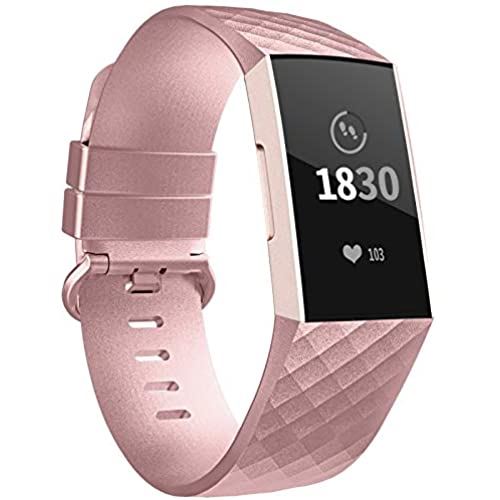 Adepoy Fitbit Charge3/Charge4 ベルト交換用バンド フィットビット チャージ3/チャージ4 TPU バンド 調整可能 多色選択 スポーツ Small 06#ローズゴールド