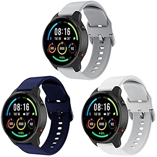 シャオミ スマートウォッチ メンズ 【3パック】For Xiaomi Mi Watch 交換用バンド (HVUYAL)シリコンベルト 柔らかい 防水 耐衝撃 防汗 高級感 脱着簡単 Mi Watch 交換用ストラップ スポーツバンド （ミッドナイトブルー +ホワイト+グレー）