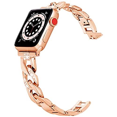 [Daturus] 互換Apple Watch バンド series 6/5/4/3/2/1/SE対応 アップルウォッチ ベルト ステンレスベルト 金属ベルト 時計バンド 交換バンド 女性向け お洒落・ファッション 新デザイン工具なし調節可能（ローズゴールド,38mm/40mm ）