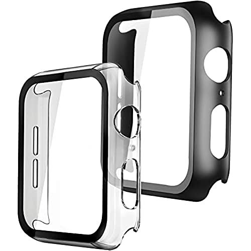 Misxi 【2枚】対応Apple Watch Series 6 / SE / 5 / 4 44mm 用 ケース, 一体型PC素材 全面保護 強化ガラス保護カバー(1 ブラック + 1 クリア) Misxi 【2枚】対応Apple Watch Series 6 / SE / 5 / 4 44mm 用 ケース, 一体型PC素材 全面保護 強化ガラス保護カバー(1 ブラック + 1 クリア)