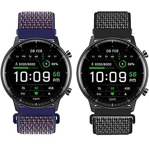 AGUPERFIT 時計バンド 20mm 通気性と柔らかい ナイロンループ クイックリリース ベルト スマートと伝統な時計に対応 (20mm, 2色 インジゴ+反射ブラック)