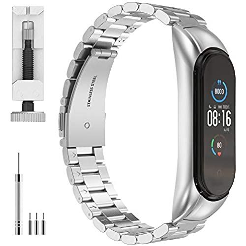 GeeRic Xiaomi mi Band 6 対応 mi band 5 対応 バンド リストバンド Xiaomi miバンド 5 対応 替えベルト 金属 ステンレス製 高級 ステンレスチール シャオミ5 対応 スマートウォッチ 交換ベルト バンド 時計ベルト シルバー