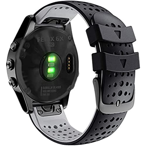 Ahayo QuickFit 26mm 替えバンド for GARMIN(ガーミン) Fenix 6X バンド 留め金具の多空気穴通気性 シリコン スポーツ バンド アップ対応GARMIN(ガーミン) Fenix 5X ... ブラックグレー Ahayo QuickFit 26mm 替えバンド for GARMIN(ガーミン) Fenix 6X バンド 留め金具の多空気穴通気性 シリコン スポーツ バンド アップ対応GARMIN(ガーミン) Fenix 5X ... ブラックグレー
