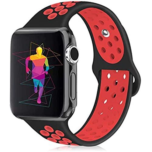 Compatible Apple Watch 38MM/40MM スポーツバンド Runostrich 交換バンド 対応 アップルウォッチ New Apple iWatch Series 6/5/4/3/2/1 (42MM/44MM, 赤＆黒)