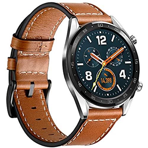 VICARA バンド Compatible with Huawei Watch 3/3 Pro/GT/GT2 Pro/GT2e 46mm/GT2 46mm/Active バンド 22mm レザー 高耐久性 交換ベルト オシャレ ファーウェイ ウオッチ3 ベルト スーツ スタイル（レザー ブラウン）