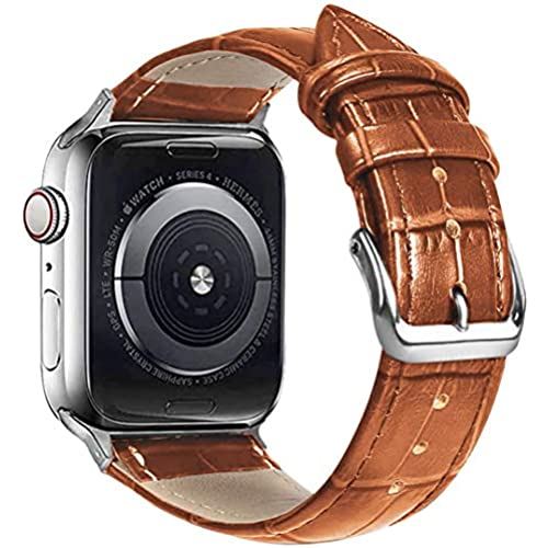 Ewise [Apple Watch バンド] 本革 交換バンド ビジネススタイル コンパチブル 女性にも オシャレ Apple Watch 6 5 4 3 2 1 SE (38mm・40mm, ライトブラウン)