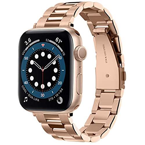 【Spigen】 Apple Watch バンド ステンレス製 Series 5 / 4 (40mm) Series 3 / 2 / 1（38mm）対応 バンド調整可 腕時計 時計バンド アップルウォッチ バンド メタル 3連 ベルト フォーマル モダンフィット 061MP25944 (ローズ・ゴールド)