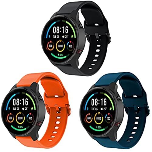 シャオミ スマートウォッチ メンズ 【3パック】For Xiaomi Mi Watch 交換用バンド (HVUYAL)シリコンベルト 柔らかい 防水 耐衝撃 防汗 高級感 脱着簡単 Mi Watch 交換用ストラップ スポーツバンド （ブラック+オレンジ+ディープブルー）