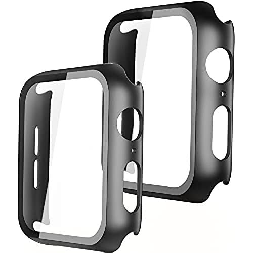 Misxi【2枚】 対応Apple Watch Series 6 / SE / 5 / 4 44mm 用 ケース, 一体型PC素材 全面保護 強化ガラス保護カバー(2 ブラック)