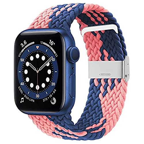 apple watch バンド iwatch バンド ブレイデッドソロループ 編組バンド 長さ簡単調節 工具不要 apple watch 6/5/4/3/2/1/SEに対応 アップルウォッチ バンド 38mm/40mm ピンク+ブルー apple watch バンド iwatch バンド ブレイデッドソロループ 編組バンド 長さ簡単調節 工具不要 apple watch 6/5/4/3/2/1/SEに対応 アップルウォッチ バンド 38mm/40mm ピンク+ブルー