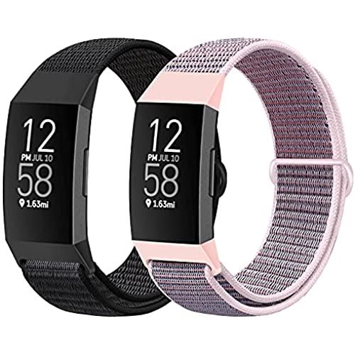 JMIOコンパチブル Fitbit Charge 4 / Fitbit Charge 3 / Charge 3 SEバンドと互換性のあるナイロンループバンド、女性と男性のためのソフトで調整可能な 交換用バンド (ブラック+ピンク) JMIOコンパチブル Fitbit Charge 4 / Fitbit Charge 3 / Charge 3 SEバンドと互換性のあるナイロンループバンド、女性と男性のためのソフトで調整可能な 交換用バンド (ブラック+ピンク)