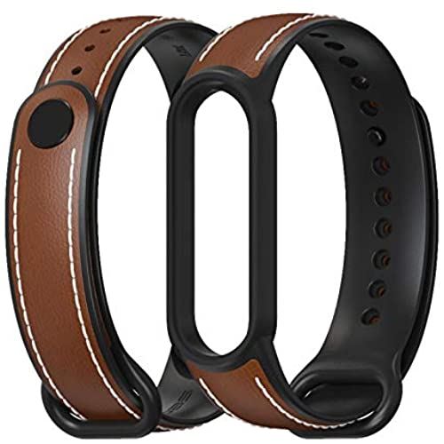 Ahayo 本革シリコーンハイブリッドデザインバンド 軽い＆通気性交換ベルト for Xiaomi MI Band 5/MI Band 6 シャオミの スマートバンド5/6グ 用 (褐色)