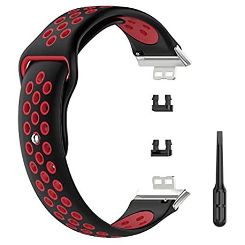 HUAWEI Watch FIT用 バンド ファーウェイ Watch Fit用 交換バンド スマートウォッチバンド 高級シリコーン製 SOOYEEH 柔らかい 超薄 超軽量 装着簡単 スポーツ 耐衝撃 防汗 10色可選 男女兼用(ブラック+レッド)