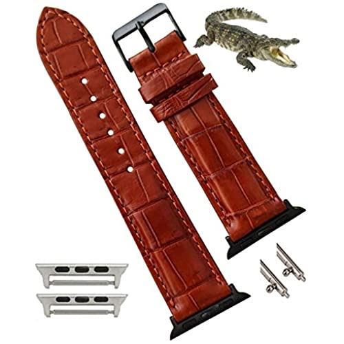 手作りのクロコダイル革時計ベルト対応 Apple Watch アップルウォッチ バンド 38mm 40mm 42mm 44mm Series 6 5 4 3 2 1 AW-06-DE-LL 42mm/44mm クロコのブラウンベルト