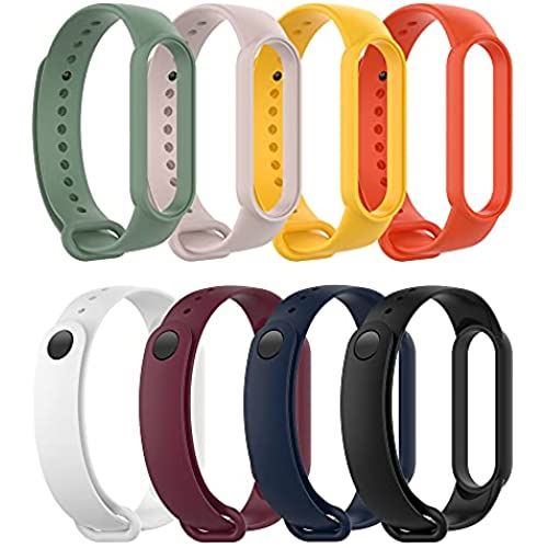 Seltureone 【8色】シャオミ Mi Band 5/6 シリコンバンド 交換ベルト ソフトバンド ブラック ホワイト ワインレッド ネイビーブルー オレンジ イエロー ミントグリーン シェルピンク 