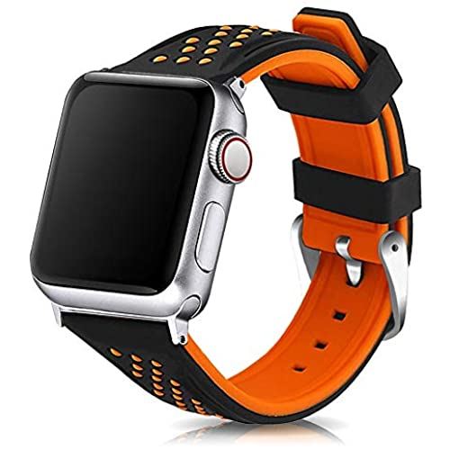 コンパチブル Apple Watch 交換用ラバーベルト 38mm 42mm 40mm 44mm iWatch Series 6/SE/5/4/3/2/1 潜水用防水防汗腕時計 シリコンバンド ゴムストラップ ウレタン スポーツ 男女通用 (42mm/44mm, オレンジ)