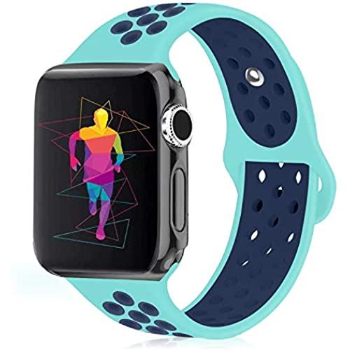 Runostrich コンパチブル Apple Watch 38MM/40MM スポーツバンド 交換バンド 対応 アップルウォッチ Apple iWatch Series 6/5/4/3/2/1 (38MM/40MM, ミントグリーン/サファイアブルー) Runostrich コンパチブル Apple Watch 38MM/40MM スポーツバンド 交換バンド 対応 アップルウォッチ Apple iWatch Series 6/5/4/3/2/1 (38MM/40MM, ミントグリーン/サファイアブルー)