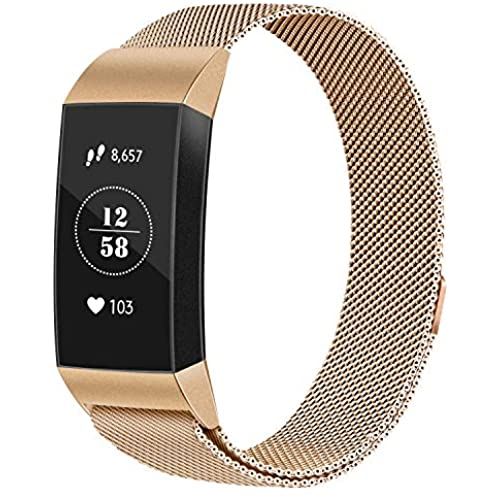 Vancle コンパチブル Fitbit Charge 3 バンド/Charge 4 バンド ミラネーゼループバンド 交換ベルト マグネットロック付き ローズゴールド