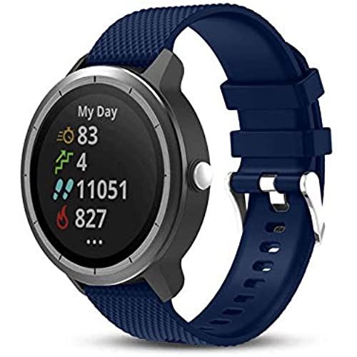 ONTUBE バンド 対応 Garmin vivoactive 3 20mm，シンプルで軽量なソフトシリコン交換用バンドfor Garmin Vivoactive 3/Samsung Gear Sport/Ticwatch 2 Smart Watch 20mm (濃紺)