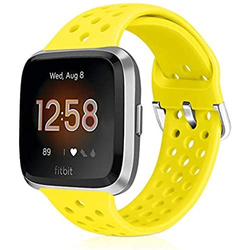 Runostrich For Fitbit Versa/Versa 2/Lite/SE バンド/ベルト交換用バンド 柔らかいシリコンバンド 調整可能 多色選択 スポーツ 交換ベルド (光沢のある黄色)