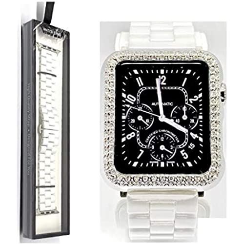 【Royce&Roland】 ダイヤ セラミック アップルウォッチ ホワイト ベゼル バンド セット ベルト Apple Watch シリーズ series 123456SE (40mm, ホワイトset)