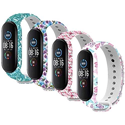 シャオミ スマートウォッチ メンズ T-BLUER Compatible with Xiaomi Mi Band 5/Mi Band 6 Band,Xiaomi Miband 5/6のシリコンカラフルな交換用ストラップ、クラスプフィットネスバンド ... 4pcs02