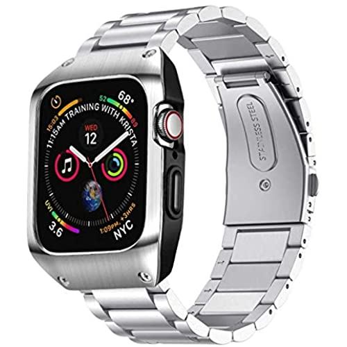 アップルウォッチ スマートウォッチ（売れ筋ランキング） EloBeth Apple Watchバンド 44mm Series 4/5/6/SE ケース付き ステンレススチール iWatch 44mm バンド 保護カバー Apple Watch SE & Apple Watch ... シルバー