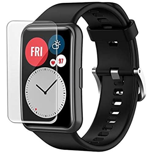 【 保護フィルム付き 】monoii Huawei watch Fit 交換 ベルト シリコン HUAWEI WATCH FIT 対応 バンド ファーウェイ フィット 互換品 保護フィルム クールブラック