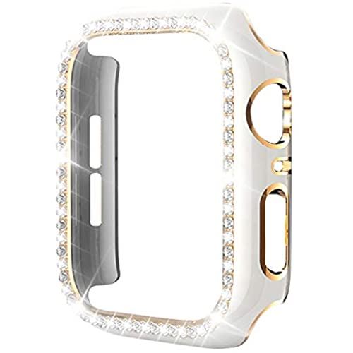 Miimall 対応Apple Watch1/2/3 保護ケース アップルウォッチ 42mm 専用カバー 傷防止 ラインストーン お洒落 キラキラ 超簿軽量 装着簡単 PC材質 Apple Watch 3 保護バンパー(42mm/縁:ゴードルxホワイト)