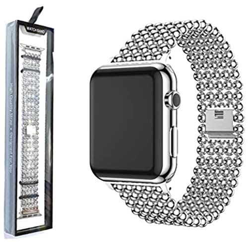 【Royce&Roland】 Apple Watch ステンレス ベルト シルバー ボール チェーン バンド アップルウォッチ Series 6 5 4 3 2 1 SE 対応 (38/40mm, シルバー)