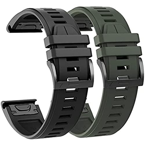 AHayo QuickFit 22mm 2パック防水替えバンド for GARMIN(ガーミン) Instinct バンド 留め金具の シリコン スポーツ バンド アップ対応GARMIN(ガーミン) Fenix ... 黒と緑