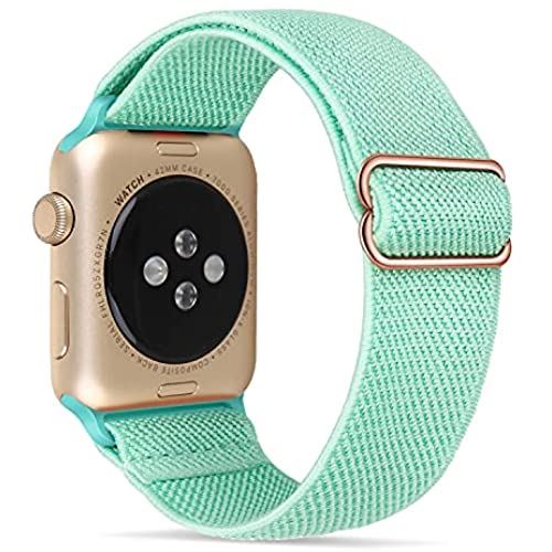 Tasikar弾性スポーツソロループ コンパチブル AppleWatchバンド40mm38mm、ナイロン編組スポーツループ、交換用ベルトApple Watchseシリーズ6/5/4/3/2/1用 (シアンブルー)
