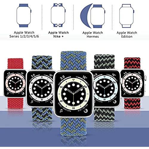 apple watch バンド iwatch バンド ブレイデッドソロループ 編組バンド 長さ簡単調節 工具不要 apple watch 6/5/4/3/2/1/SEに対応 アップルウォッチ バンド 42mm/44mm ブラック＋ブルー