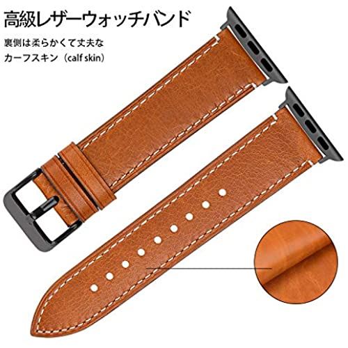 Fullmosa Wax アップルウォッチ バンド レザー apple watch ベルト iwatch バンド 革 appleウォッチ 皮ベルト38mm 40mm 42mm 44mm 腕 時計バンド 本革 アップルうぉっち ... ライトブラウン + スモーキーグレー