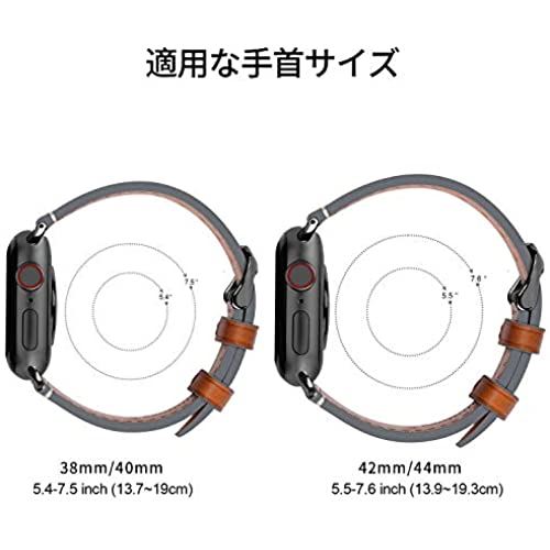 Fullmosa Wax アップルウォッチ バンド レザー apple watch ベルト iwatch バンド 革 appleウォッチ 皮ベルト38mm 40mm 42mm 44mm 腕 時計バンド 本革 アップルうぉっち ... ライトブラウン + スモーキーグレー