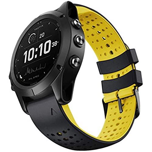 Ahayo QuickFit 22mm 替えバンド for GARMIN(ガーミン) Instinct バンド 留め金具の多空気穴通気性 シリコン スポーツ バンド アップ対応GARMIN(ガーミン) Fenix ... 黒と黄色