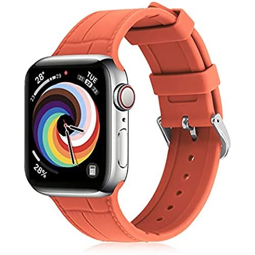FRESHCLOUD コンパチブルapple watch バンド スポーツバンド 交換ベルト シリコン素材 柄入り 防汗 apple watch series 6 5 4 3 2 1 SE 対応 38mm 40mm 42mm 44mm アップルウォッチ バンド iwatch バンド ビジネススタイル 42mm/44mm オレンジ