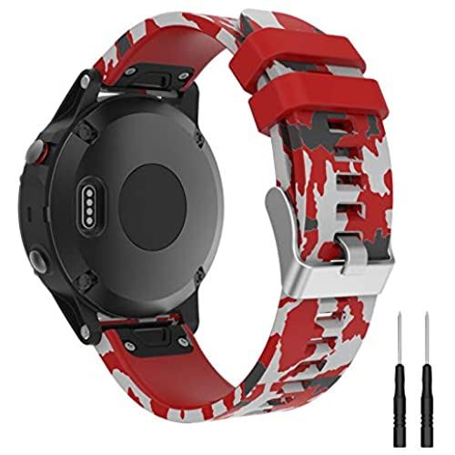 ガーミン GARMIN Approach S62, Fenix 6, ForeAthlete 945用 バンド QuickFit 交換バンド ストラップ 6色可選 Sooyeeh シリコン製 柔らかい スポーツ 交換用ベルト 耐衝撃 防汗(レッド迷彩)
