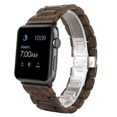 AIYIBENアップルウォッチ木製ストラップ、古典的なリストバンド木製のブレスレットストラップ、アップルiWatchの環境にやさしいパッド付きストラップのフルレンジに適しています (ブラウン-38/40mm,) ブラウン---38mm,