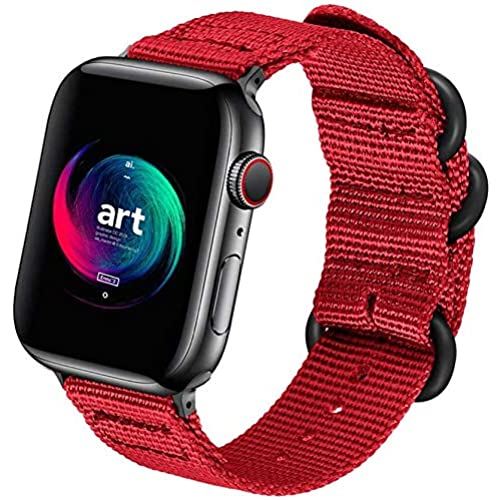 T.M.BストアのMaKTech編みナイロンNATOバンド 3リングストラップと互換性があるApple Watch Series 6/SE/5/4/3 (40mm/38mm,赤) レッド｜アングル2