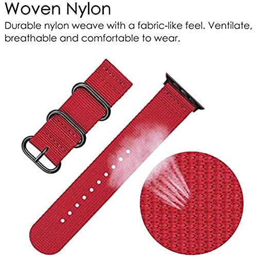 T.M.BストアのMaKTech編みナイロンNATOバンド 3リングストラップと互換性があるApple Watch Series 6/SE/5/4/3 (40mm/38mm,赤) レッド｜アングル3