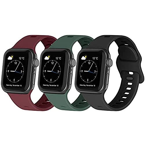 Financingpig コンパチブル Apple Watch バンド38mm 40mm 42mm 44m, 通気性 防汗アッ シリコン スポーツバンド 交換リストバンドiWatch Series 6/5/4/3/2/1/SEに対応 (38mm/40mm, ブラック+ワイン赤+ダークグリーン)