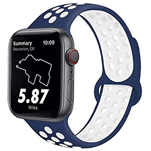 コンパチ Apple watch バンド シリコン製 Apple Watch Series 6/5/4/3/2/1に対応バンド スポーツベルト アップルウォッチバンドシリコン38mm/40mm iWatch バンド通 (38mm/40mm, 青と白) コンパチ Apple watch バンド シリコン製 Apple Watch Series 6/5/4/3/2/1に対応バンド スポーツベルト アップルウォッチバンドシリコン38mm/40mm iWatch バンド通 (38mm/40mm, 青と白)