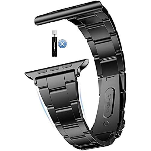 MaKTech ステンレス鋼の時計バンド、(工具は必要ありません)スリーピースリンクメタルストラップ、と互換性があるApple Watch Series 6/SE/5/4/3 (44mm/42mm,ブラック)
