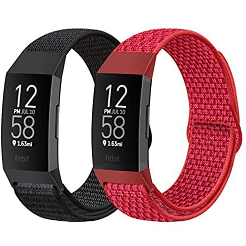 Fitbit Charge 4 / Fitbit Charge 3 / Charge 3 SEバンドと互換性のあるナイロンループバンド、女性と男性のためのソフトで調整可能な 交換用バンド (ブラック+チャイナレッド) Fitbit Charge 4 / Fitbit Charge 3 / Charge 3 SEバンドと互換性のあるナイロンループバンド、女性と男性のためのソフトで調整可能な 交換用バンド (ブラック+チャイナレッド)